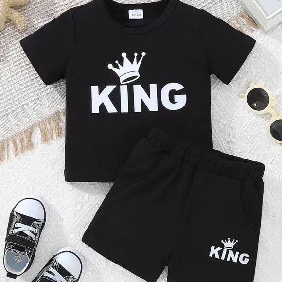 Blue Crown Shirt N Orange Shorts 2pc Set